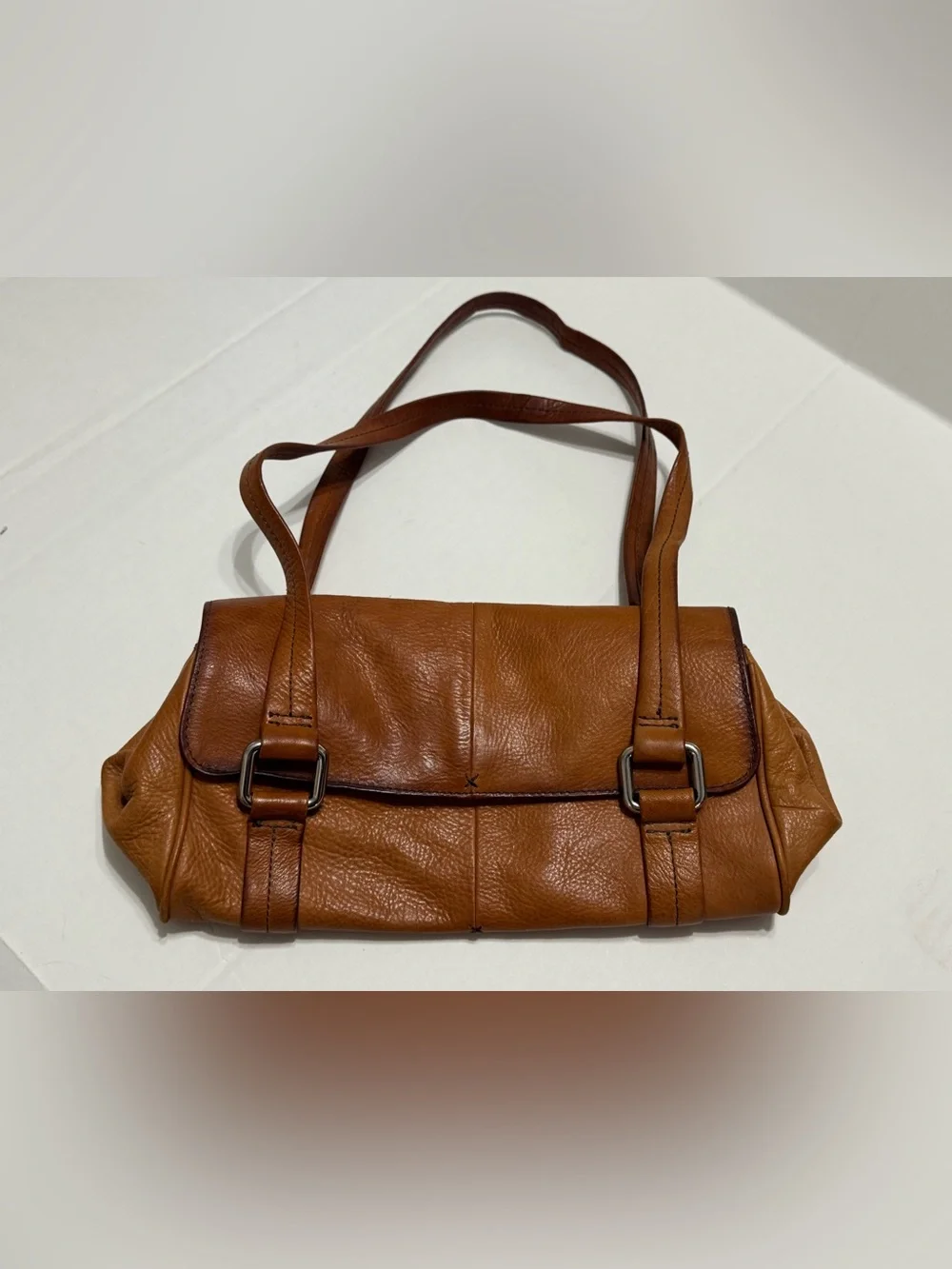Leather Shoulder Bag in Cognac Brown - Women's Handbag